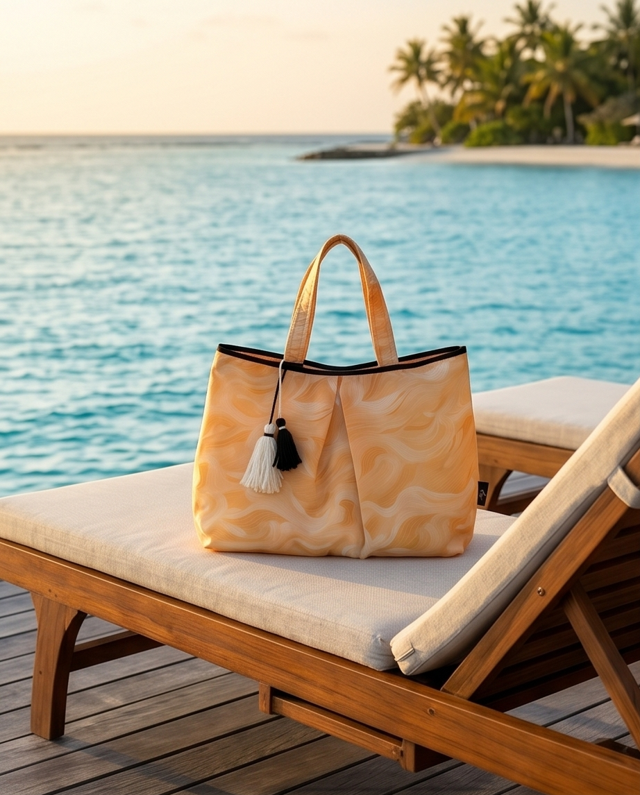 waves yellow - beach bag