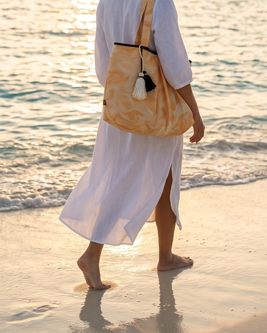 waves yellow - beach bag