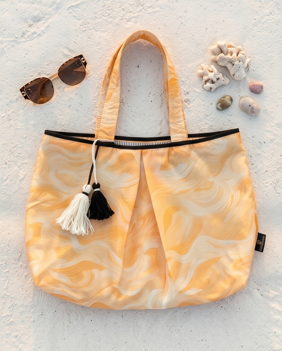 waves yellow - beach bag
