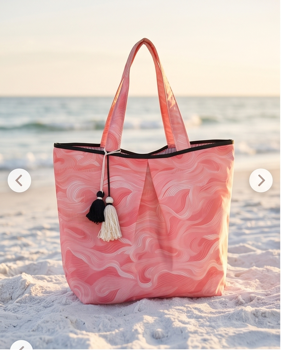 waves pink - beach bag