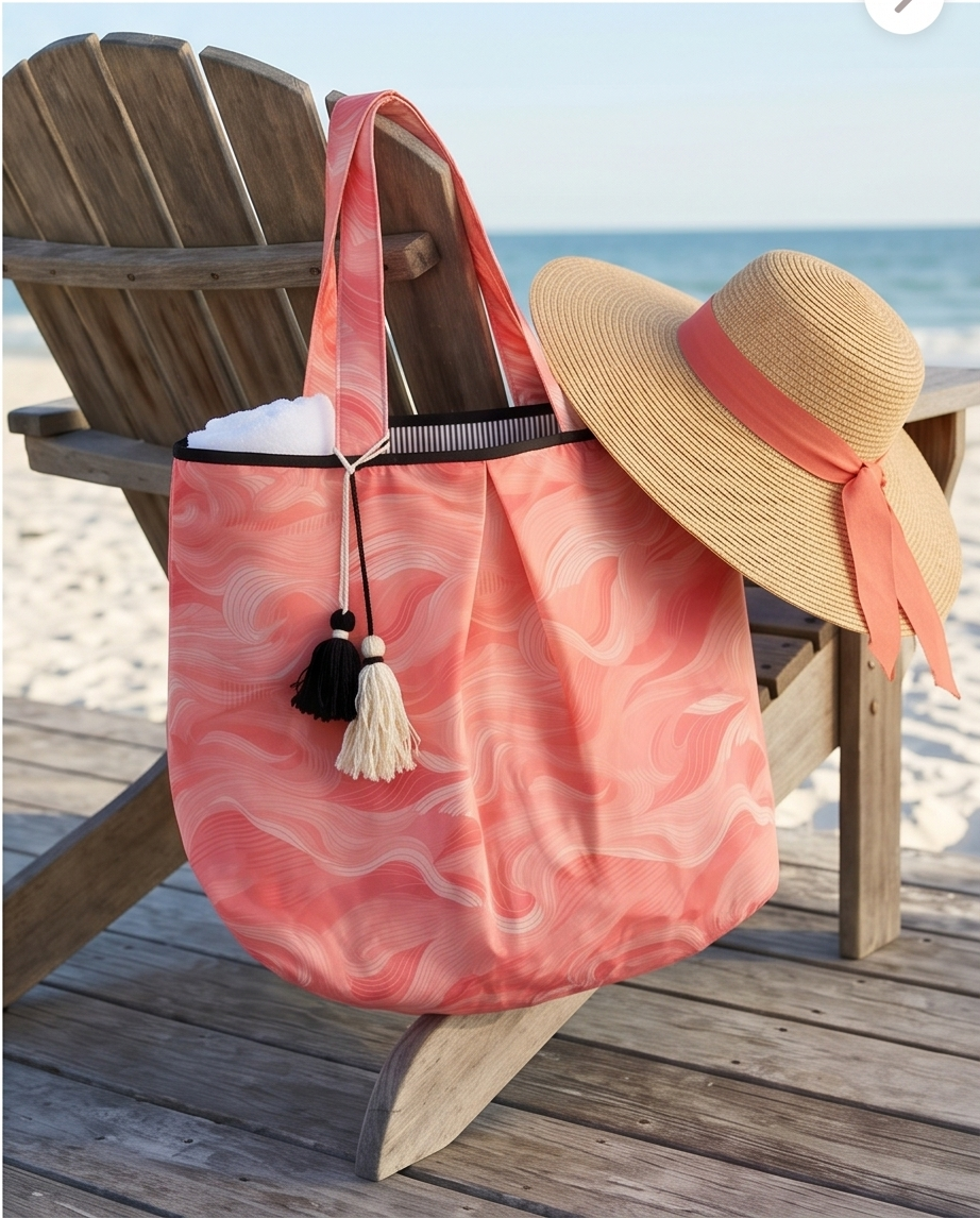 waves pink - beach bag